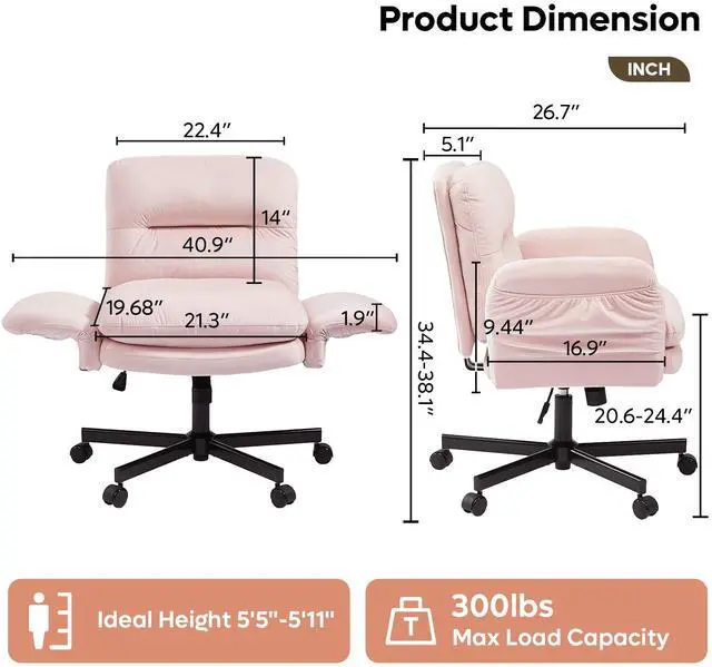 Alt view image 3 of 7 - Bestier - Ergonomic Cross-Legged Office Chair with Flip-Up Arms, Swivel Wheels & Adjustable Backrest for Computer Office Desk