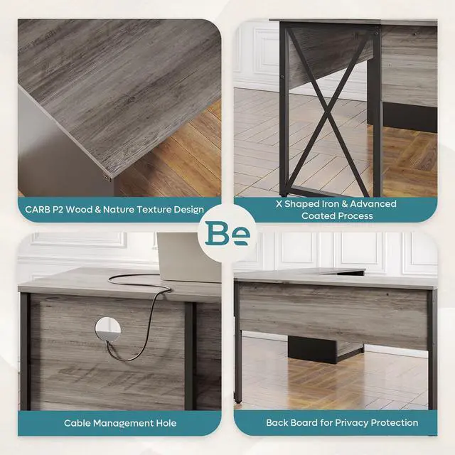 Alt view image 6 of 7 - Bestier Lift Top L-Shaped Desk with File Drawer, 55'' x 55'' Office Desk with Reversible Storage Drawers, L-Shaped Standing Desk with Computer Monitor Stand