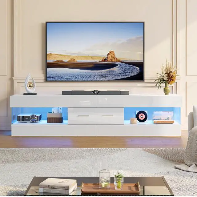 Main image of Bestier 67 Inch TV Stand for 75 Inch TVs, Entertainment Center with Storage Drawer and LED Lights - Bright White