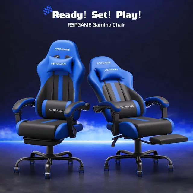 Alt view image 4 of 7 - RSPGAME Basic Ergonomic Gaming Chair for Adults - PU Leather Office Chair with Lumbar Support, Pocket Spring Cushion & Retractable Footrest
