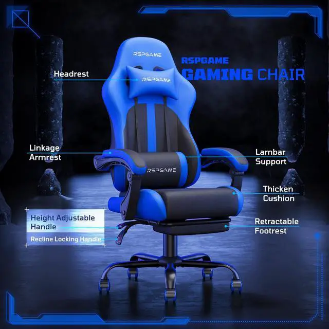 Alt view image 5 of 7 - RSPGAME Basic Ergonomic Gaming Chair for Adults - PU Leather Office Chair with Lumbar Support, Pocket Spring Cushion & Retractable Footrest