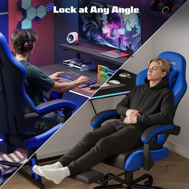 Alt view image 3 of 7 - RSPGAME Basic Ergonomic Gaming Chair for Adults - PU Leather Office Chair with Lumbar Support, Pocket Spring Cushion & Retractable Footrest