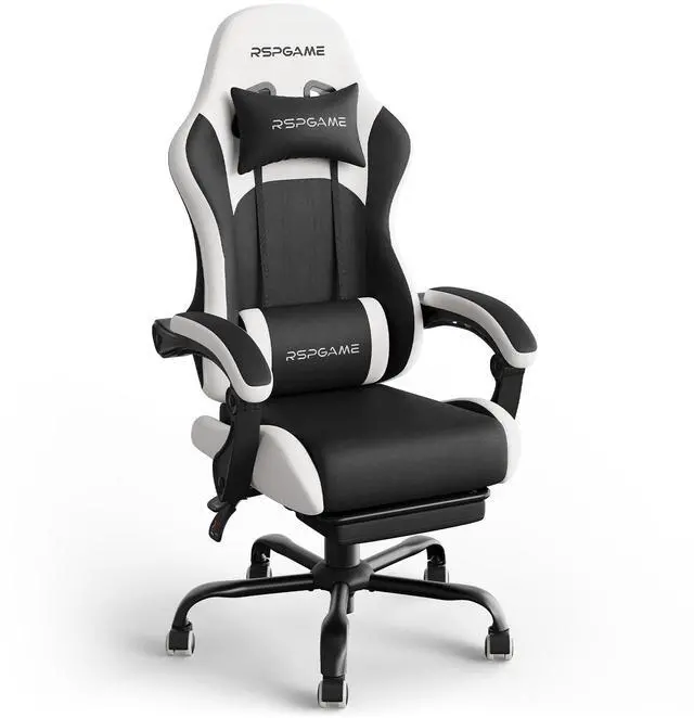 Main image of RSPGAME Basic Ergonomic Gaming Chair for Adults - PU Leather Office Chair with Lumbar Support, Pocket Spring Cushion & Retractable Footrest White