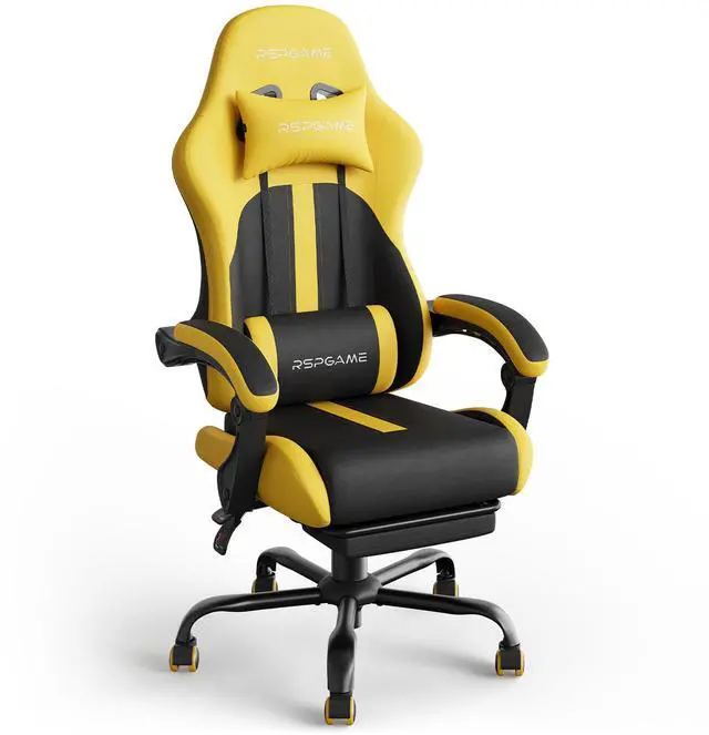 Main image of RSPGAME Basic Ergonomic Gaming Chair for Adults - PU Leather Office Chair with Lumbar Support, Pocket Spring Cushion & Retractable Footrest Yellow