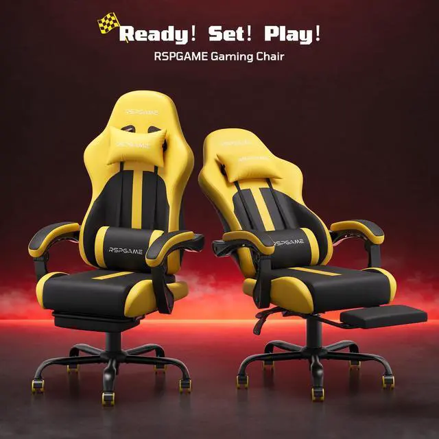 Alt view image 3 of 6 - RSPGAME Basic Ergonomic Gaming Chair for Adults - PU Leather Office Chair with Lumbar Support, Pocket Spring Cushion & Retractable Footrest Yellow