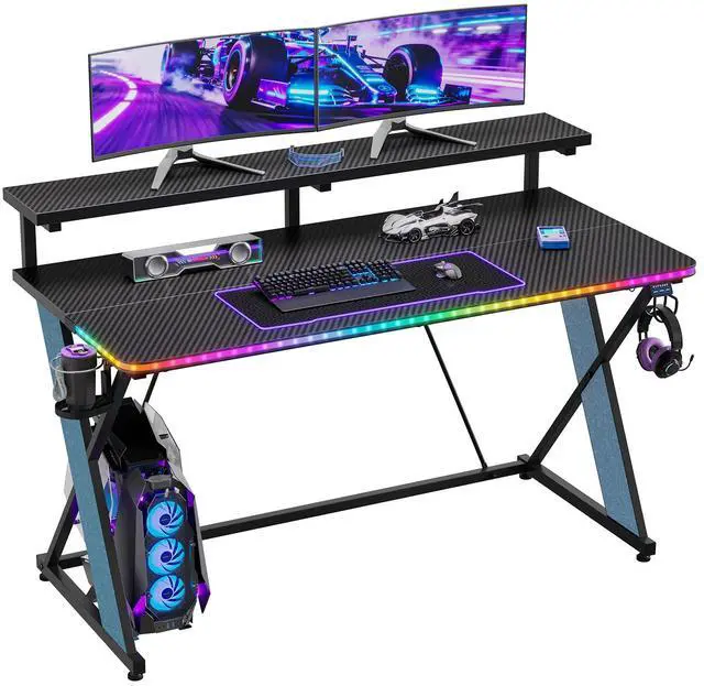 Main image of 47" RGB Gaming Desk with Monitor Stand, Cup Holder & Headphone Hook