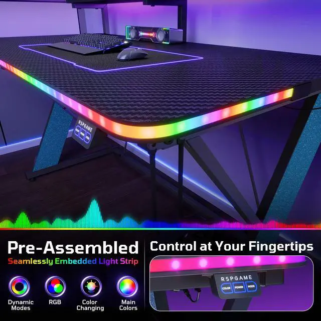 Alt view image 7 of 7 - 47" RGB Gaming Desk with Monitor Stand, Cup Holder & Headphone Hook