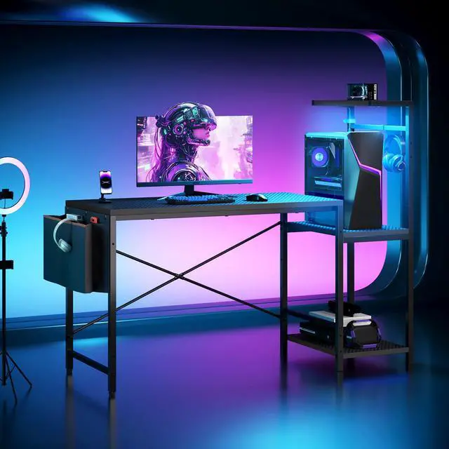Main image of 51.3'' Gaming Desk with LED & Storage Drawer Ergonomic Computer Desk Headphone Hook, PC Gaming Desk for Home Office