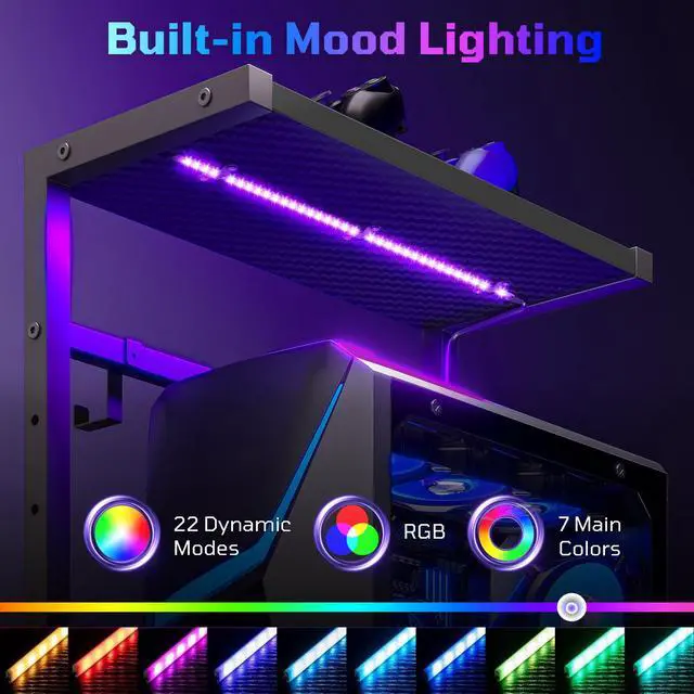 Alt view image 5 of 7 - 51.3'' Gaming Desk with LED & Storage Drawer Ergonomic Computer Desk Headphone Hook, PC Gaming Desk for Home Office