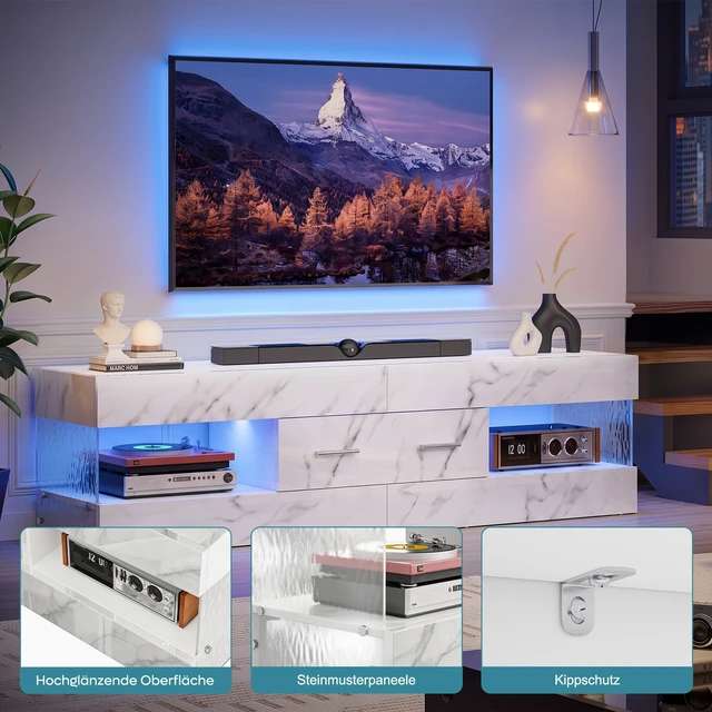 Alt view image 5 of 7 - 60 inch W TV Stand for TVs up to 65", Modern Entertainment Center for TVs with LED Light and Storage Drawers