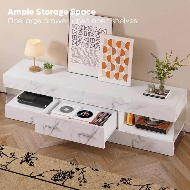 Alt view image 3 of 7 - 60 inch W TV Stand for TVs up to 65", Modern Entertainment Center for TVs with LED Light and Storage Drawers