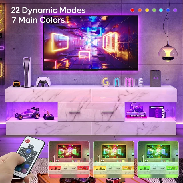 Alt view image 4 of 7 - 60 inch W TV Stand for TVs up to 65", Modern Entertainment Center for TVs with LED Light and Storage Drawers