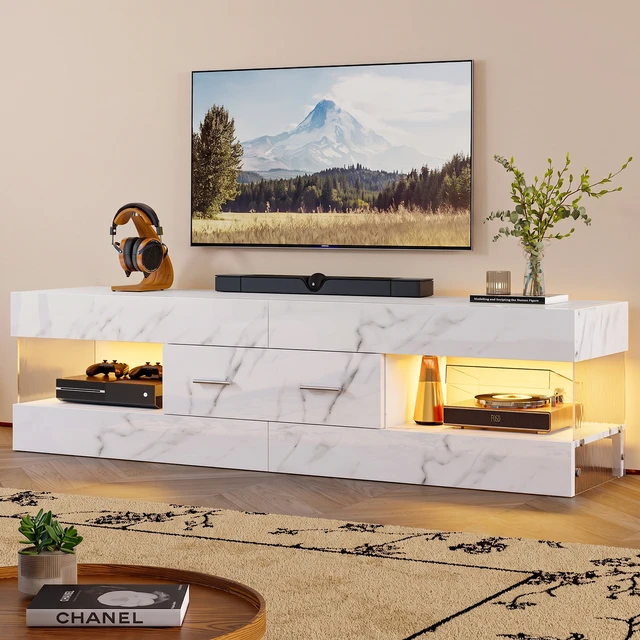 Alt view image 6 of 7 - 60 inch W TV Stand for TVs up to 65", Modern Entertainment Center for TVs with LED Light and Storage Drawers
