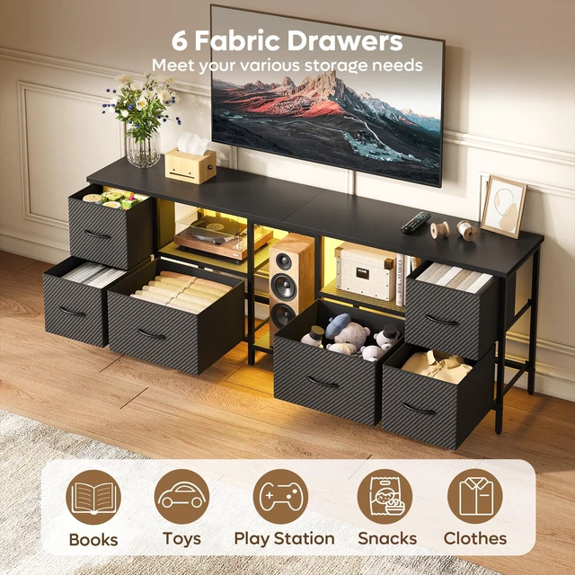 Alt view image 5 of 7 - 63 inch W TV Stand with RGB LED Light, 6 Drawers Media Console, Entertainment Center for TVs up to 70", Game Console for Living Room Bedroom