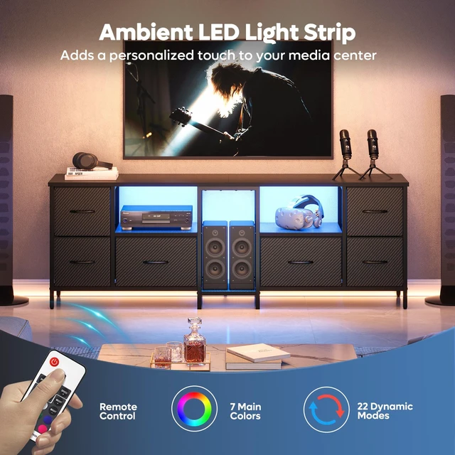 Alt view image 4 of 7 - 63 inch W TV Stand with RGB LED Light, 6 Drawers Media Console, Entertainment Center for TVs up to 70", Game Console for Living Room Bedroom