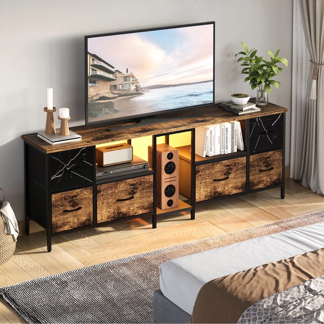 Alt view image 2 of 7 - 63 inch W TV Stand with RGB LED Light, 6 Drawers Media Console, Entertainment Center for TVs up to 70", Game Console for Living Room Bedroom Rustic Brown