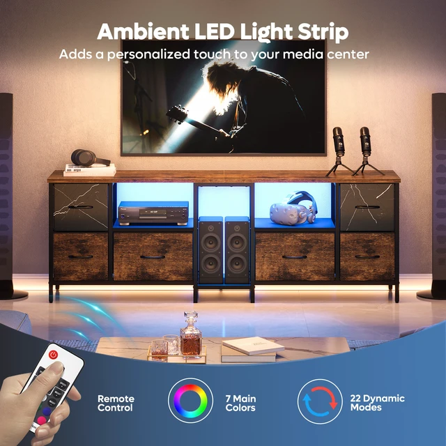 Alt view image 4 of 7 - 63 inch W TV Stand with RGB LED Light, 6 Drawers Media Console, Entertainment Center for TVs up to 70", Game Console for Living Room Bedroom Rustic Brown