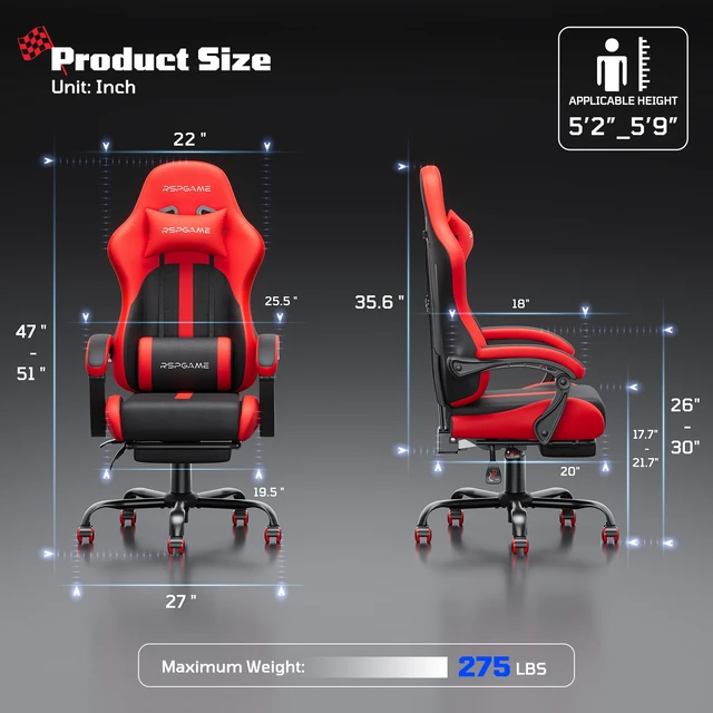 Alt view image 2 of 7 - Basic Ergonomic Gaming Chair with Vibration Lumbar Support, PU Leather Office Chairs with Retractable Footrest for Adult, Home Computer Chairs