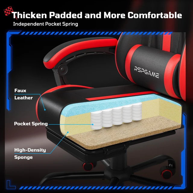 Alt view image 6 of 7 - Basic Ergonomic Gaming Chair with Vibration Lumbar Support, PU Leather Office Chairs with Retractable Footrest for Adult, Home Computer Chairs