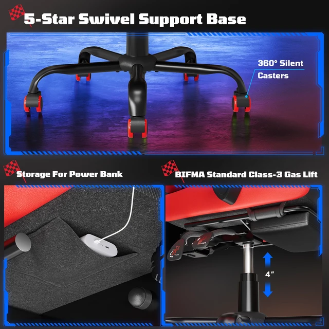 Alt view image 7 of 7 - Basic Ergonomic Gaming Chair with Vibration Lumbar Support, PU Leather Office Chairs with Retractable Footrest for Adult, Home Computer Chairs