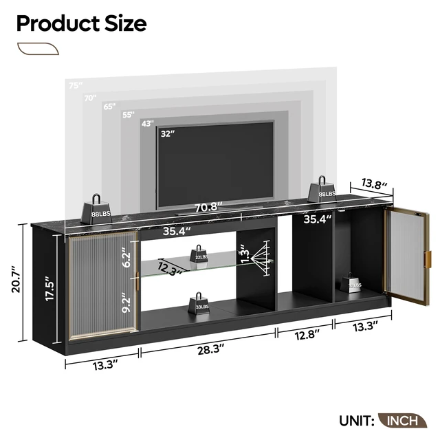 Alt view image 3 of 7 - 70.87 inch LED TV Stand for TVs up to 80", Gaming TV Cabinet for PS5, TV Console for Living Room