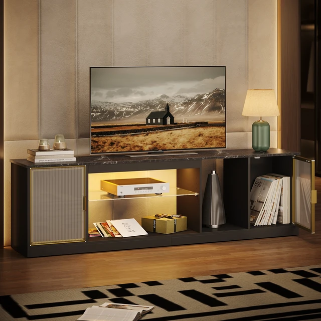 Alt view image 2 of 7 - 70.87 inch LED TV Stand for TVs up to 80", Gaming TV Cabinet for PS5, TV Console for Living Room