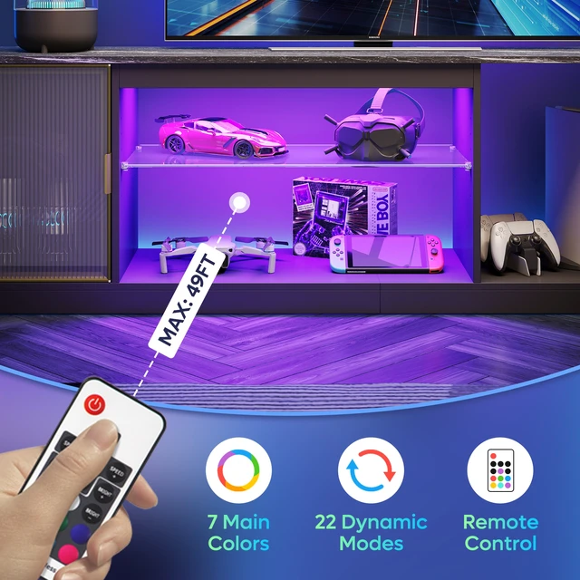 Alt view image 4 of 7 - 70.87 inch LED TV Stand for TVs up to 80", Gaming TV Cabinet for PS5, TV Console for Living Room
