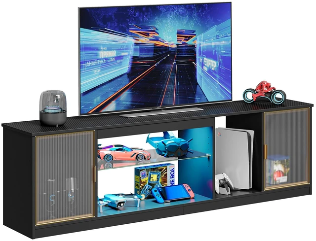 Main image of 70.87 inch LED TV Stand for TVs up to 80", Gaming TV Cabinet for PS5, TV Console for Living Room Black 3D Carbon Fiber