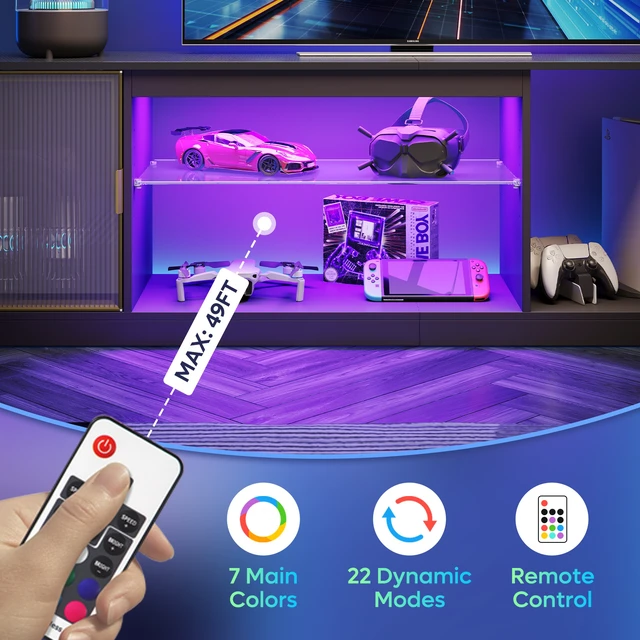 Alt view image 5 of 7 - 70.87 inch LED TV Stand for TVs up to 80", Gaming TV Cabinet for PS5, TV Console for Living Room Black 3D Carbon Fiber
