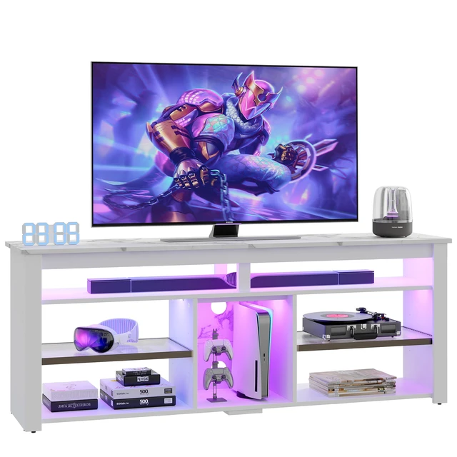 Alt view image 7 of 7 - TV Stand Tall Entertainment Center with Storage For 70 Inch TV White