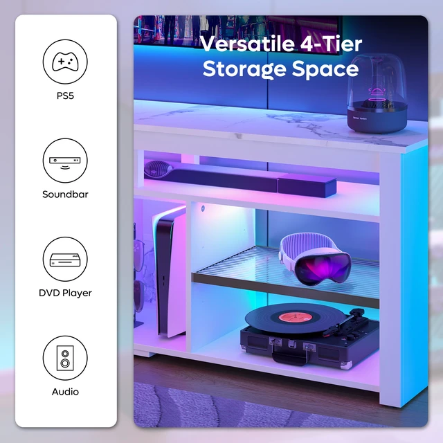 Alt view image 5 of 7 - TV Stand Tall Entertainment Center with Storage For 70 Inch TV White