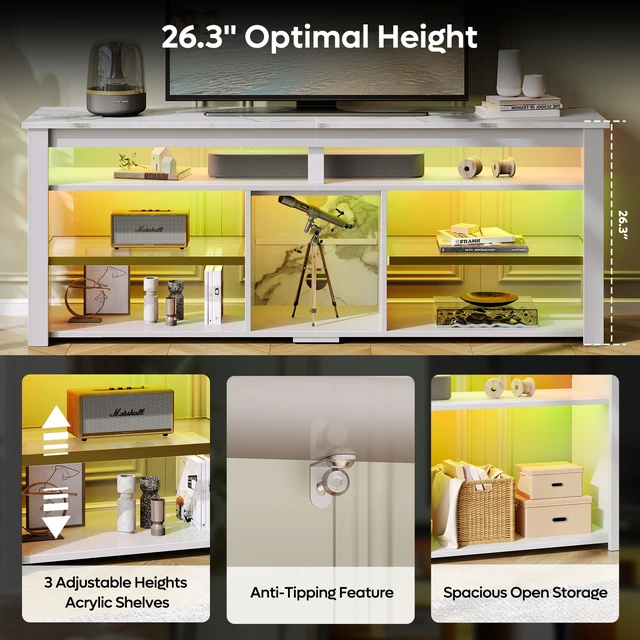 Alt view image 6 of 7 - TV Stand Tall Entertainment Center with Storage For 70 Inch TV White