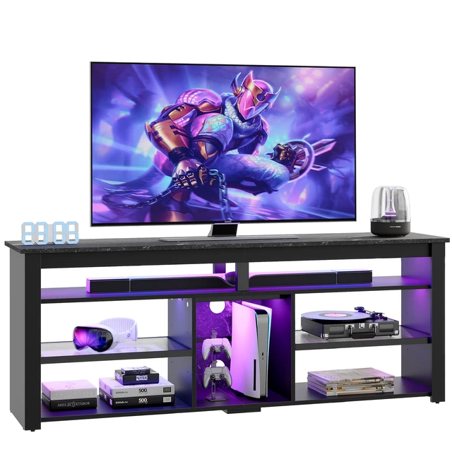 Alt view image 7 of 7 - TV Stand Tall Entertainment Center with Storage For 70 Inch TV White Black Marble