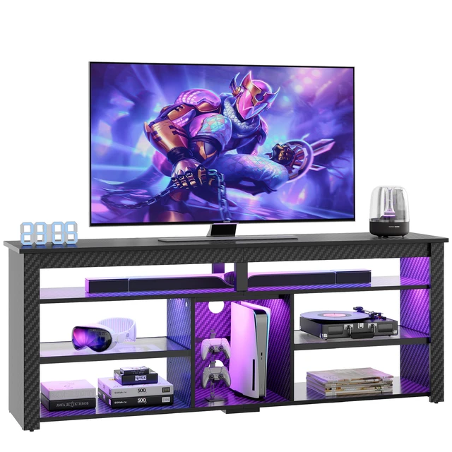 Alt view image 7 of 7 - TV Stand Tall Entertainment Center with Storage For 70 Inch TV White Black 3D Carbon Fiber