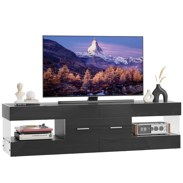 Alt view image 7 of 7 - 60 inch W TV Stand for TVs up to 65", Modern Entertainment Center for TVs with LED Light and Storage Drawers Glossy Black