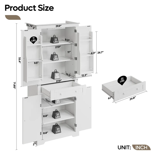 Alt view image 4 of 6 - Bestier Pantry Cabinet, 72" Tall Kitchen Cabinet with Doors, 2 Adjustable Shelves & 1 Drawer, Kitchen Storage Cabinets with Sensor Light, Freestanding Cupboards for Dining Room, Bathroom, Natual Oak