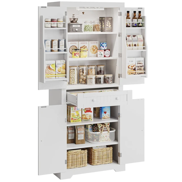 Alt view image 6 of 6 - Bestier Pantry Cabinet, 72" Tall Kitchen Cabinet with Doors, 2 Adjustable Shelves & 1 Drawer, Kitchen Storage Cabinets with Sensor Light, Freestanding Cupboards for Dining Room, Bathroom, Natual Oak