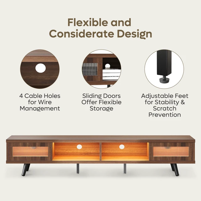 Alt view image 5 of 7 - 70-inch LED Modern Low Profile TV Consoles with Storage for Living Room