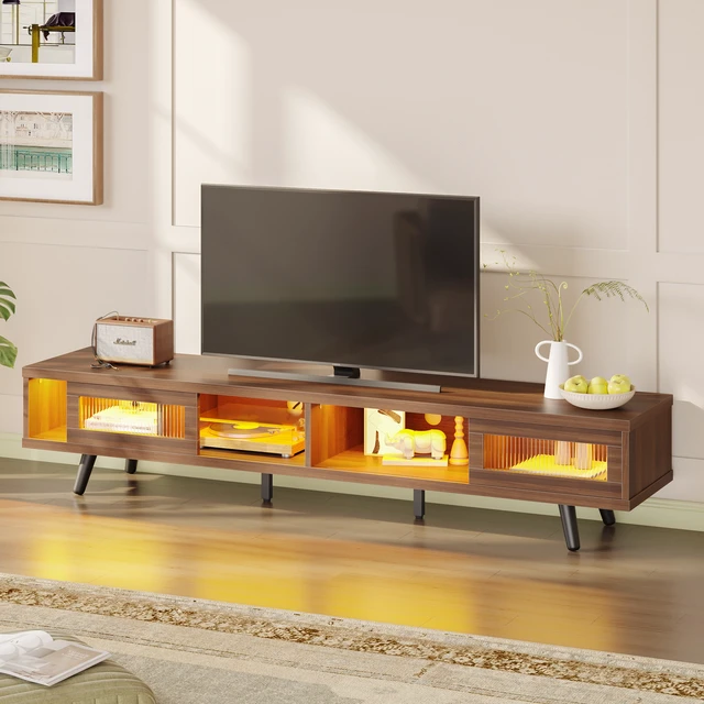 Alt view image 2 of 7 - 70-inch LED Modern Low Profile TV Consoles with Storage for Living Room