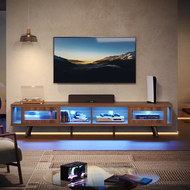 Alt view image 3 of 7 - 70-inch LED Modern Low Profile TV Consoles with Storage for Living Room
