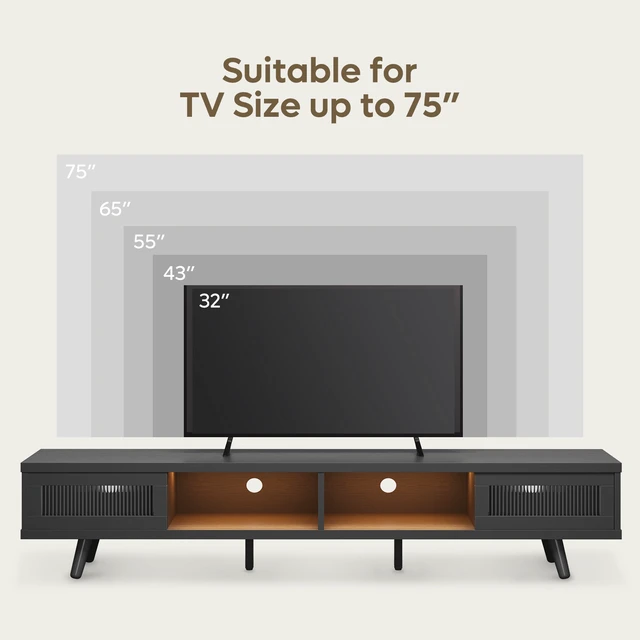 Alt view image 7 of 7 - 70-inch LED Modern Low Profile TV Consoles with Storage for Living Room Black Grained