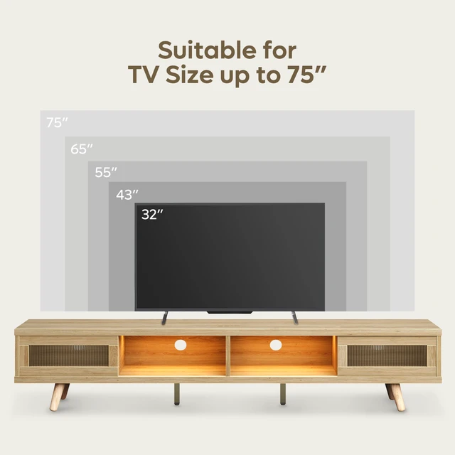 Alt view image 7 of 7 - 70-inch LED Modern Low Profile TV Consoles with Storage for Living Room Natual Oak