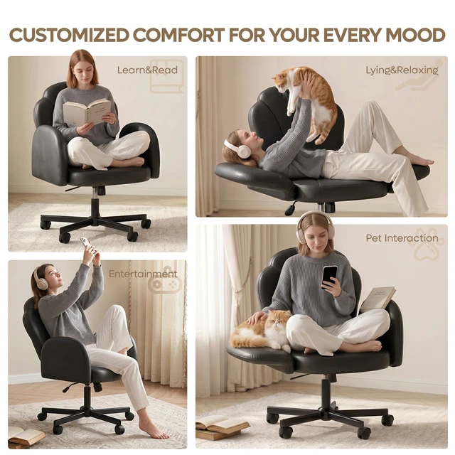 Alt view image 3 of 7 - Criss Cross Chair Vanity Desk Chair with Foldable Armrests, Reclining Office Chair for Home Office, Makeup & Reading,Pet-Friendly