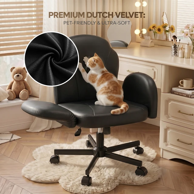 Alt view image 6 of 7 - Criss Cross Chair Vanity Desk Chair with Foldable Armrests, Reclining Office Chair for Home Office, Makeup & Reading,Pet-Friendly