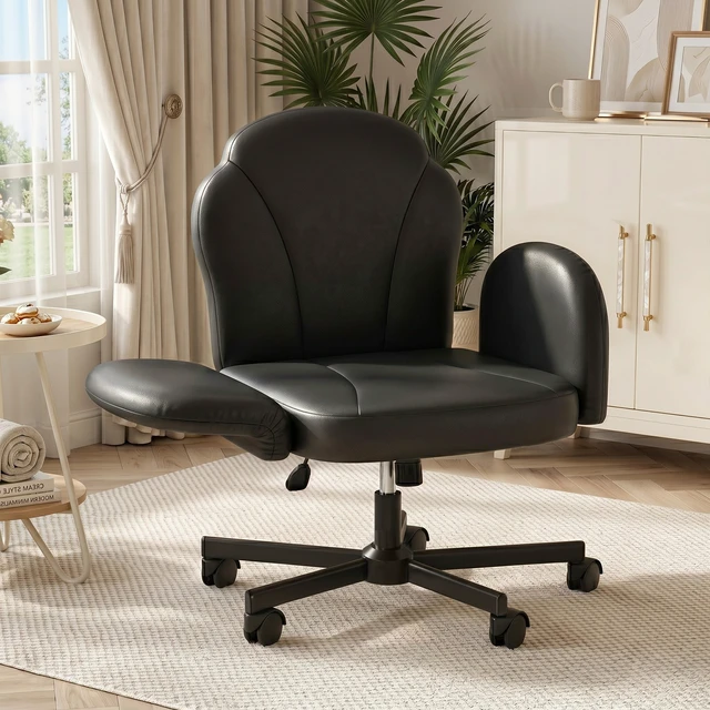 Alt view image 2 of 7 - Criss Cross Chair Vanity Desk Chair with Foldable Armrests, Reclining Office Chair for Home Office, Makeup & Reading,Pet-Friendly
