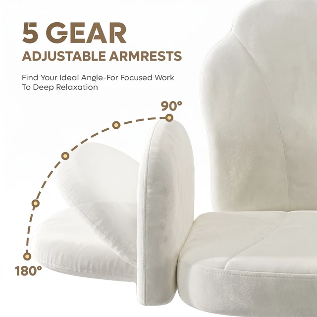 Alt view image 5 of 7 - Criss Cross Chair Vanity Desk Chair with Foldable Armrests, Reclining Office Chair for Home Office, Makeup & Reading,Pet-Friendly Off white Dutch velvet