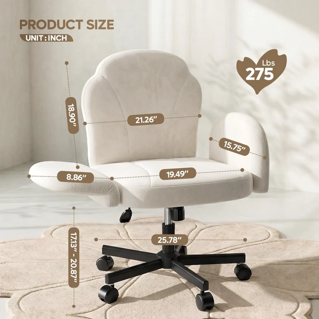 Main image of Criss Cross Chair Vanity Desk Chair with Foldable Armrests, Reclining Office Chair for Home Office, Makeup & Reading,Pet-Friendly Off white Dutch velvet