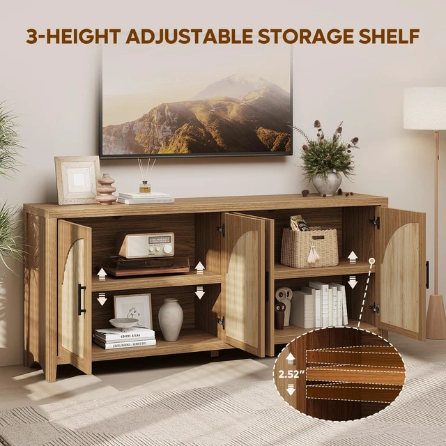 Alt view image 4 of 7 - 70" Fluted TV Stand for TVs up to 75", Mid-Century Media Center TV Console with Storage for Living Room & Bedroom brown oak