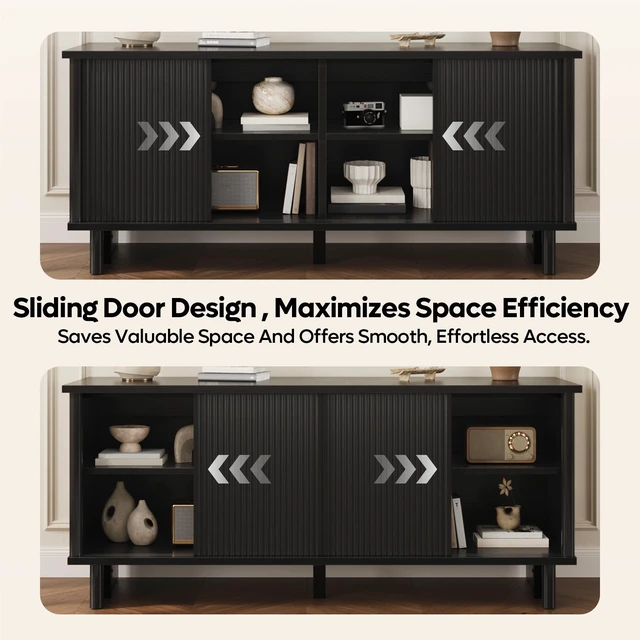 Alt view image 5 of 7 - 58" TV Stand for 45/55/60/65" TV, Farmhouse TV Cabinet with Sliding Doors, TV Media Console with Storage for Living Room & Bedroom