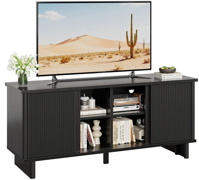 Alt view image 7 of 7 - 58" TV Stand for 45/55/60/65" TV, Farmhouse TV Cabinet with Sliding Doors, TV Media Console with Storage for Living Room & Bedroom